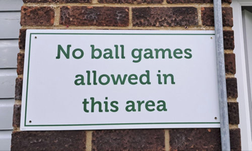 No ball games sign
