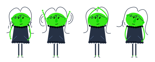 Character with arms above head